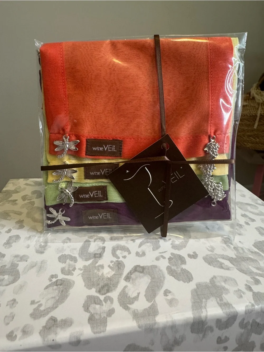 Wine Veil Set 5” Wine Protector Weighted Cloth- Orange, Yellow, Green, Purple